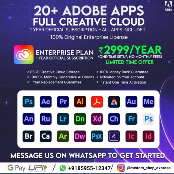 Adobe Creative Cloud All App With Original Liecence Key For 1 Year Activation On  Your Email Id